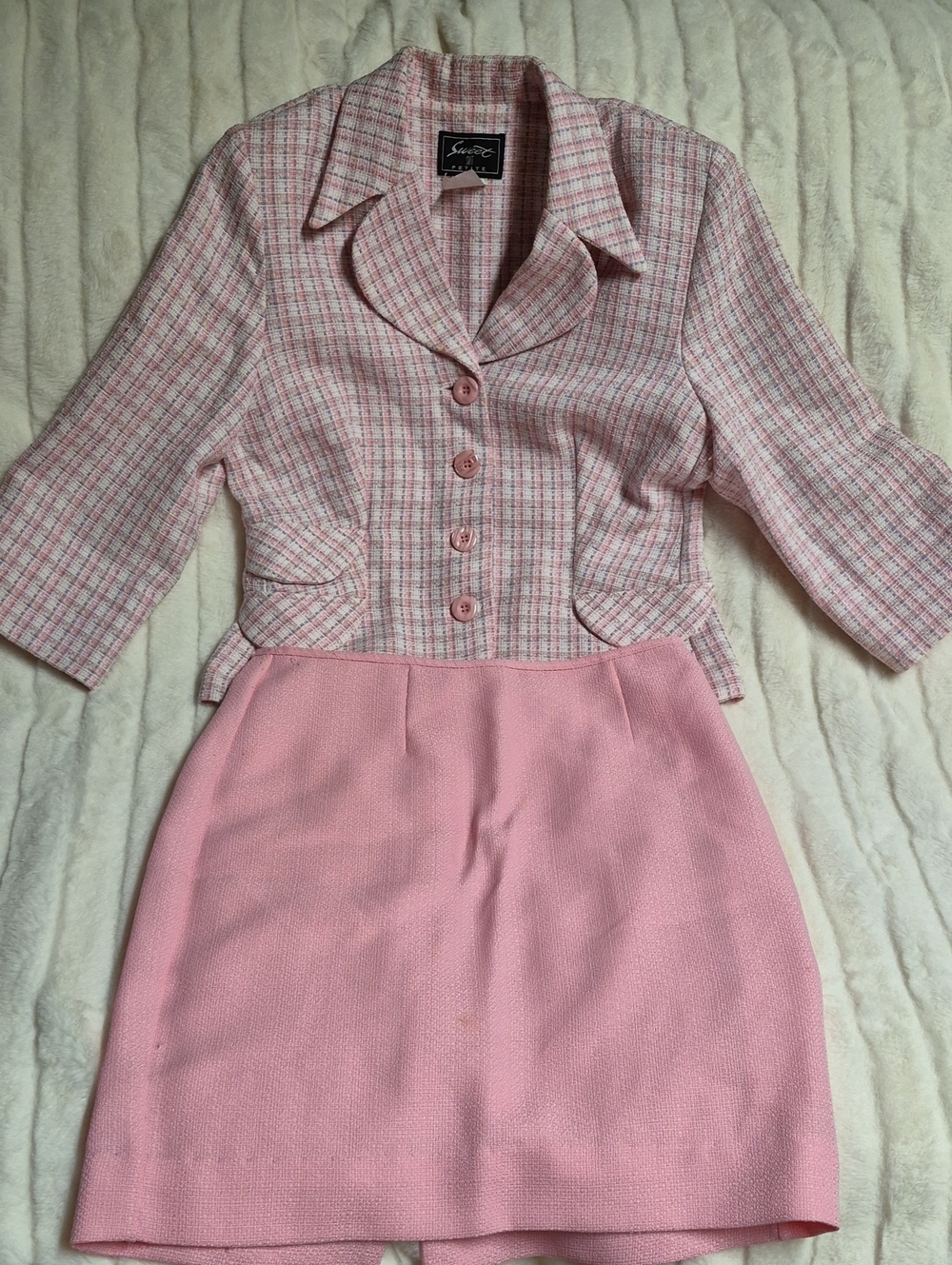 Sweet Suit Sears Pink Tweed Jacket & Solid Pink Skirt Two-Piece Set